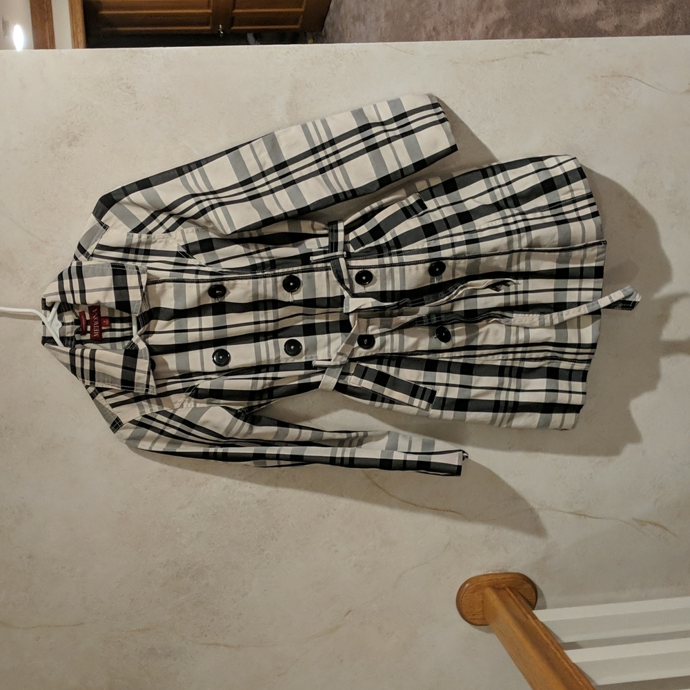 Merona Black and White Plaid Trechcoat Small